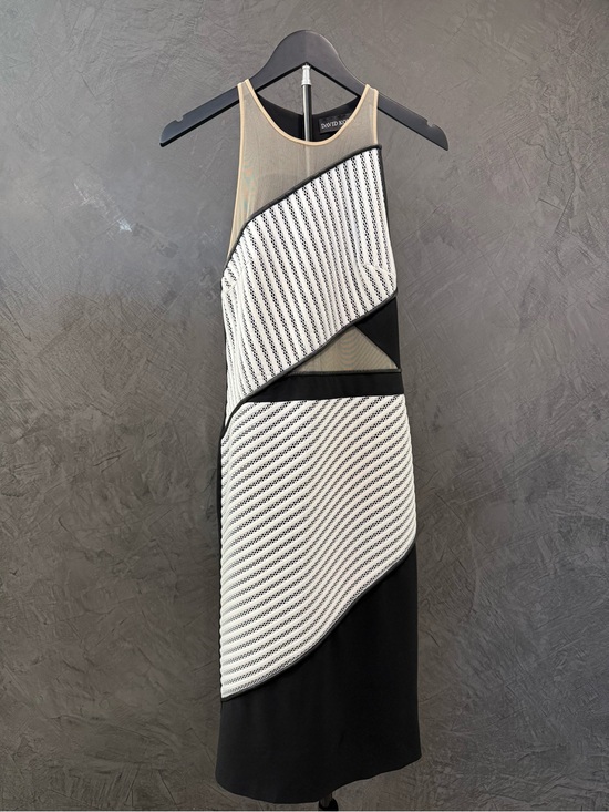 David Koma Dresses & Skirts - EUC David Koma Black & White Mesh-Inset Midi Dress leather trim size UK10/US6